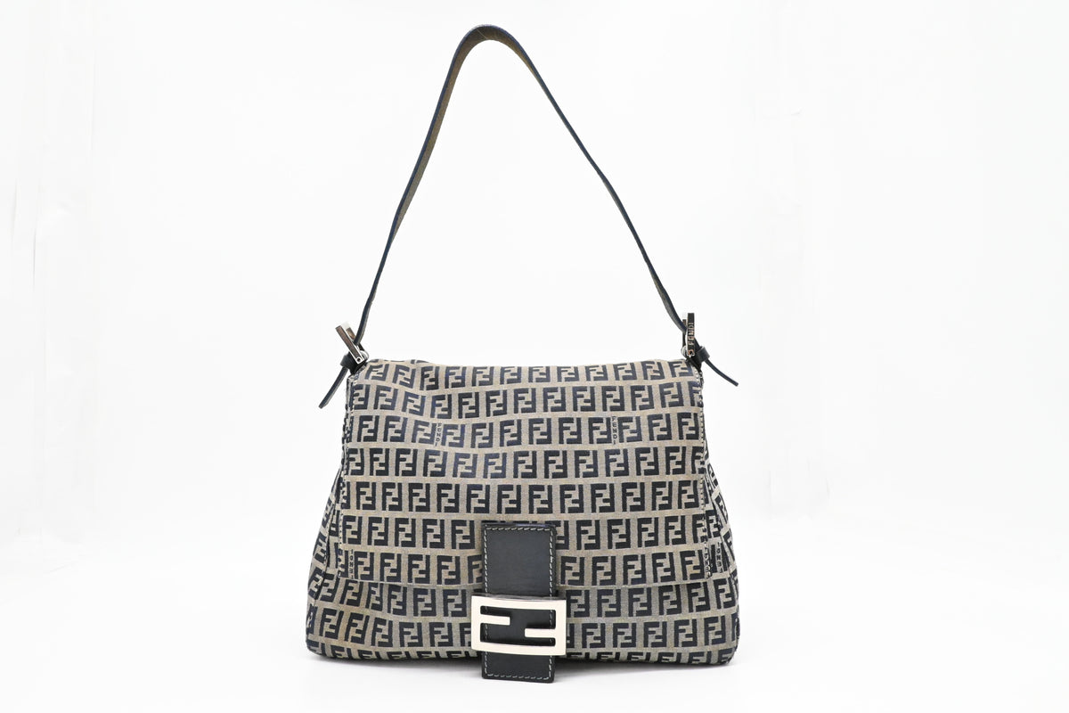 Fendi Mama Baguette in Blue and Grey Zucchino Canvas