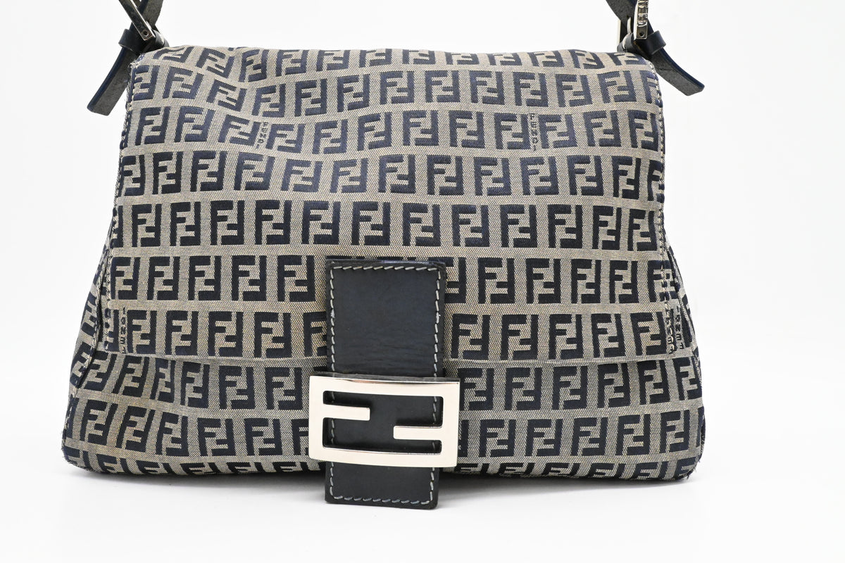 Fendi Mama Baguette in Blue and Grey Zucchino Canvas
