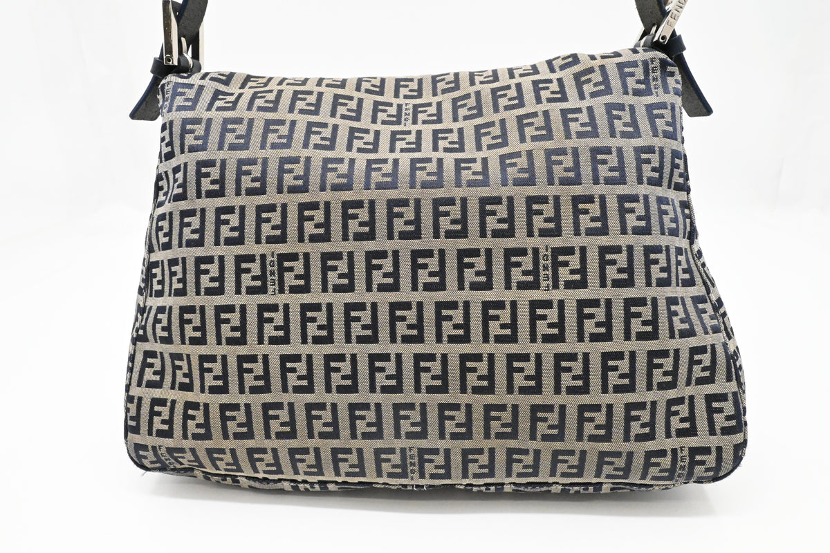 Fendi Mama Baguette in Blue and Grey Zucchino Canvas