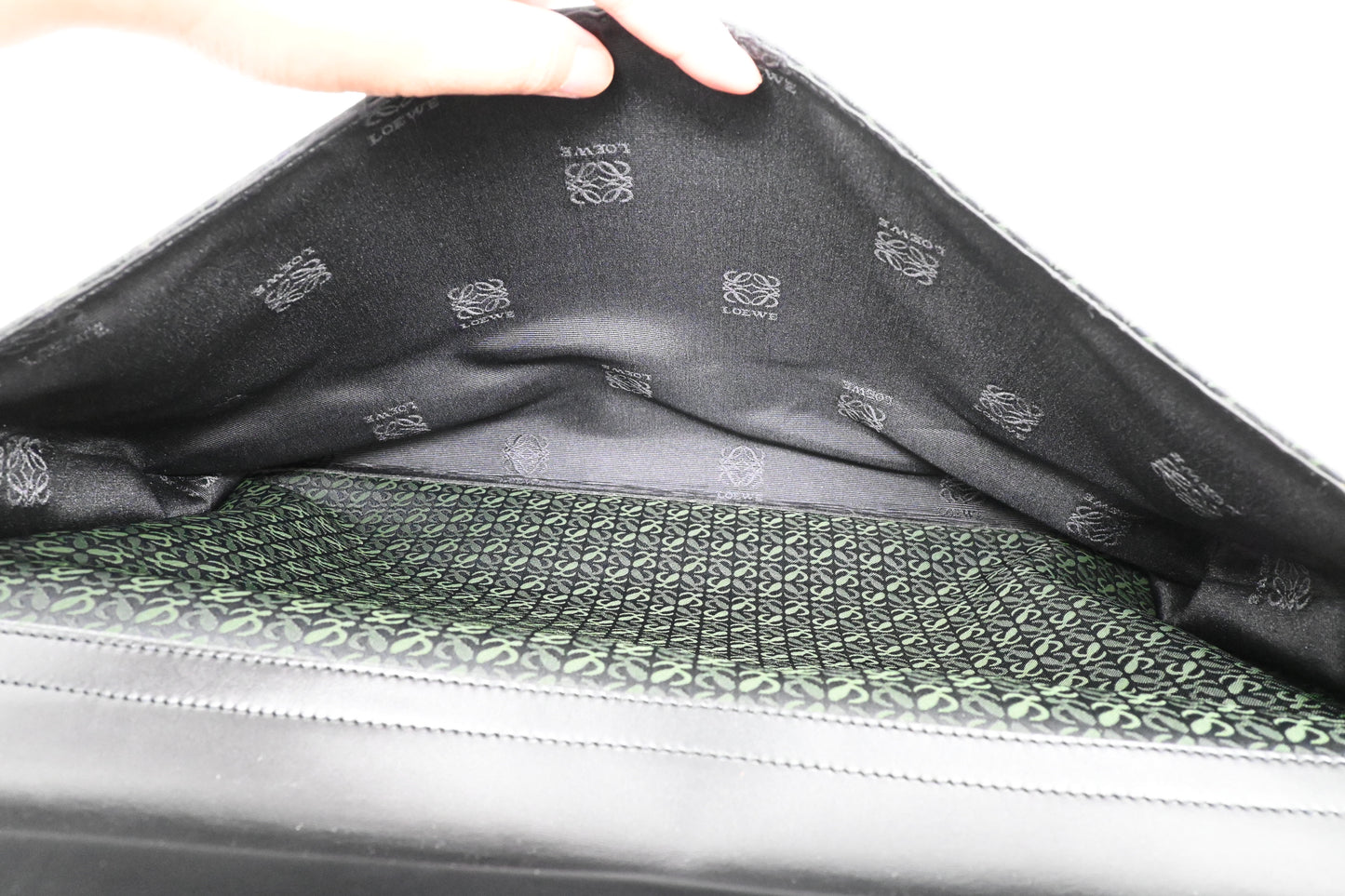 Loewe Anagram Two Way Bag in Black and Green canvas