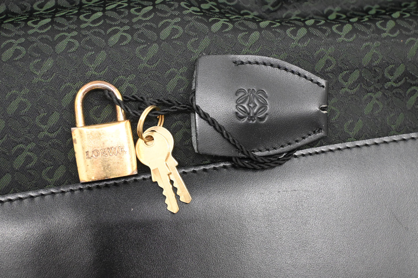 Loewe Anagram Two Way Bag in Black and Green canvas