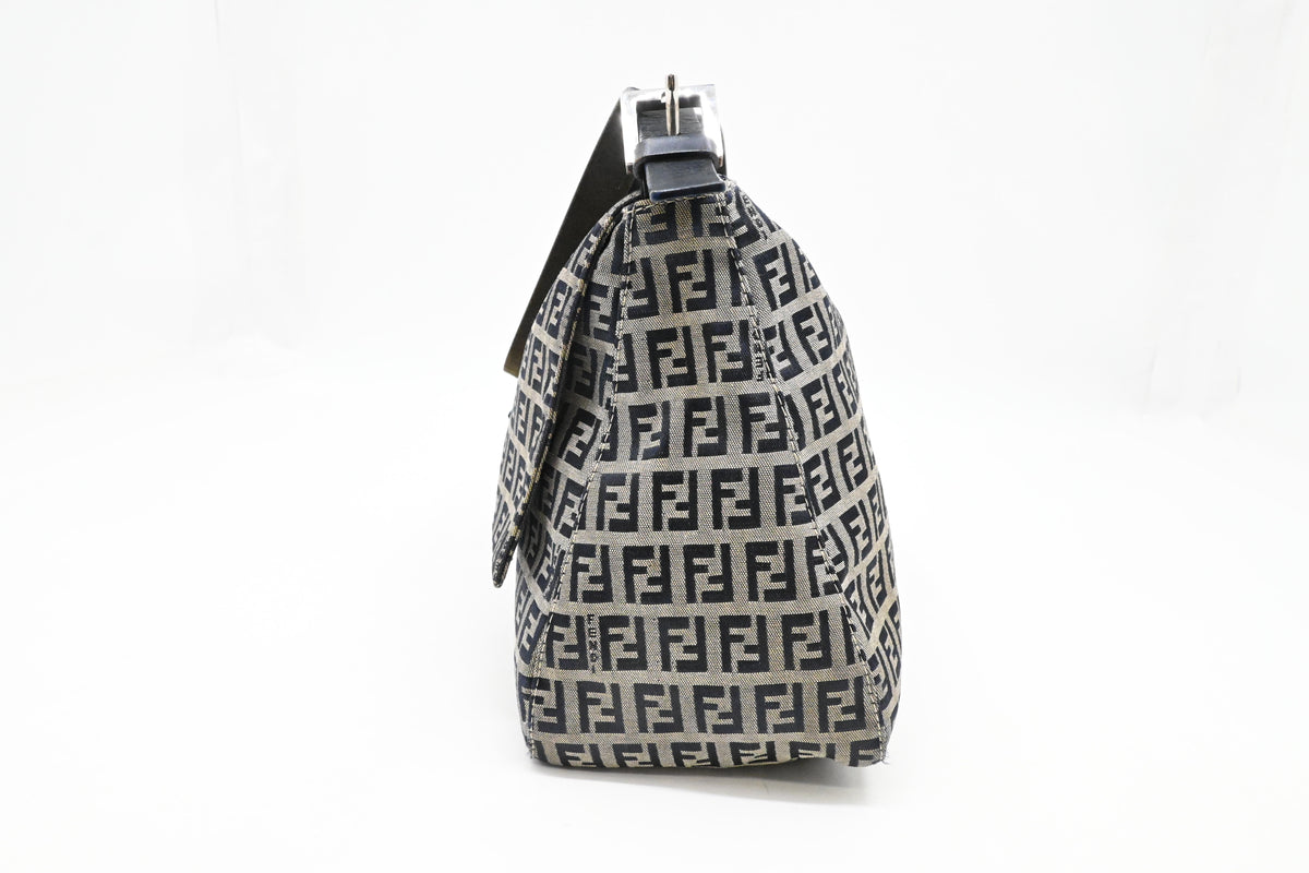 Fendi Mama Baguette in Blue and Grey Zucchino Canvas