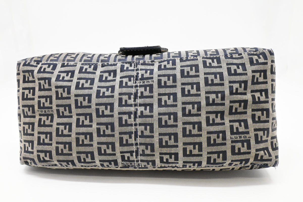 Fendi Mama Baguette in Blue and Grey Zucchino Canvas