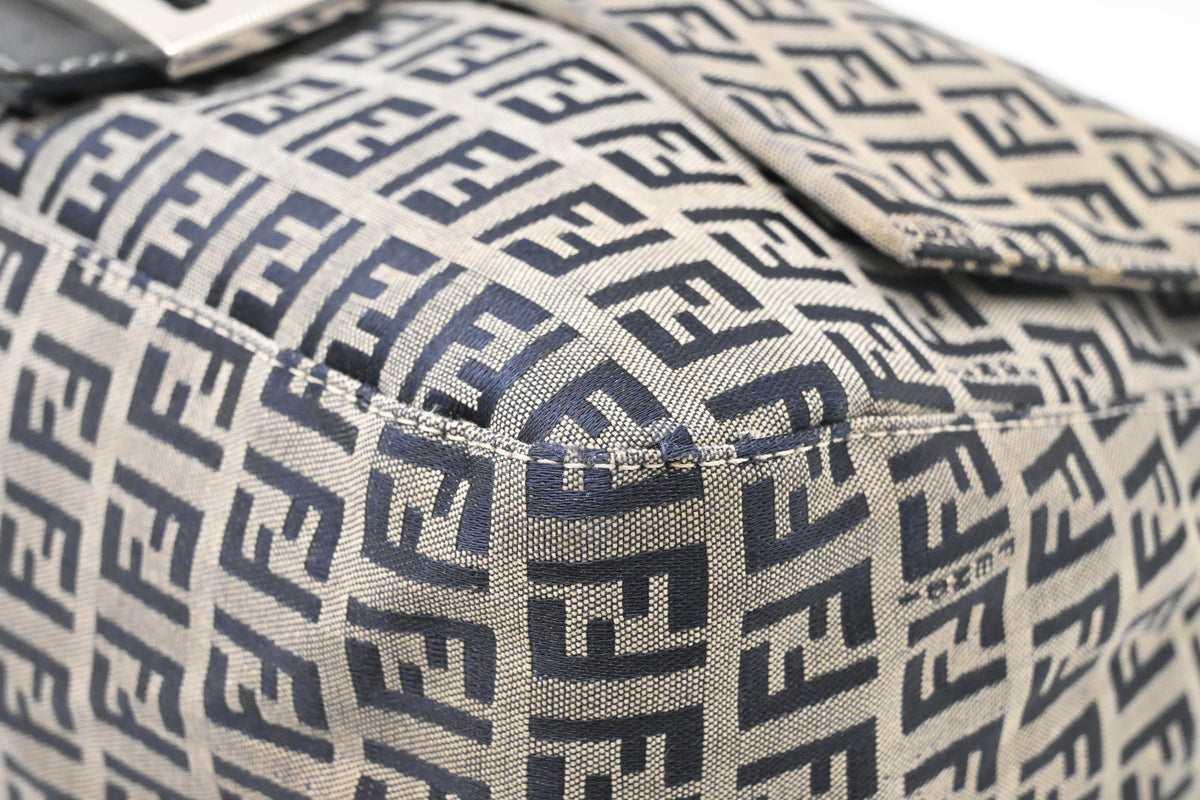 Fendi Mama Baguette in Blue and Grey Zucchino Canvas