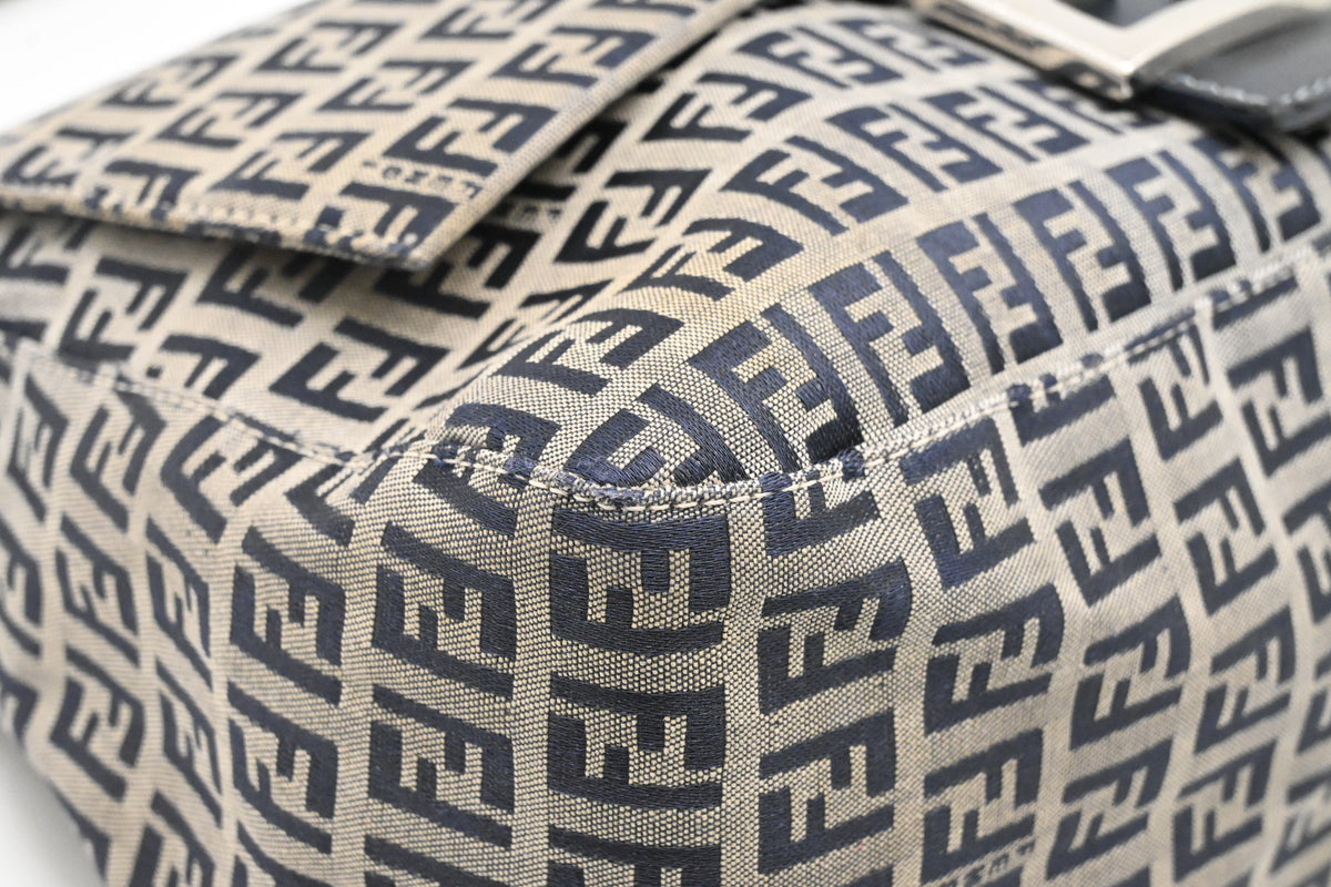 Fendi Mama Baguette in Blue and Grey Zucchino Canvas