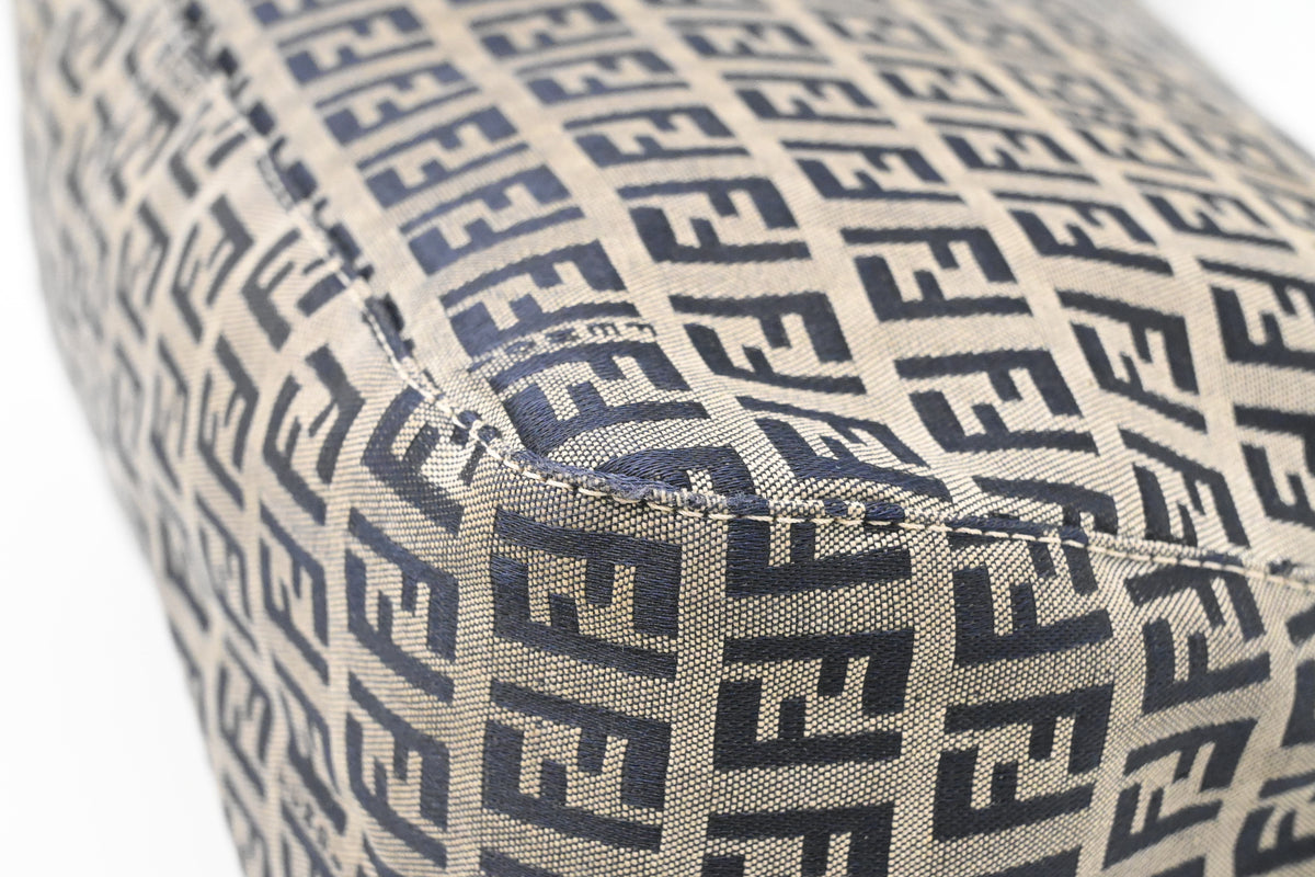 Fendi Mama Baguette in Blue and Grey Zucchino Canvas