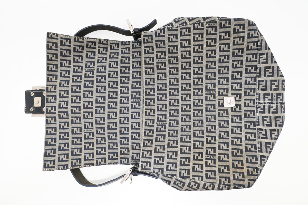 Fendi Mama Baguette in Blue and Grey Zucchino Canvas