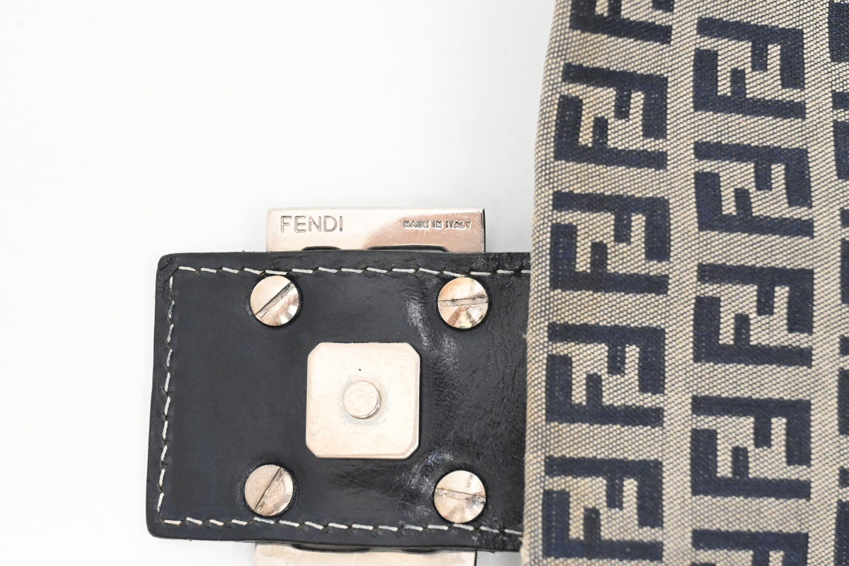 Fendi Mama Baguette in Blue and Grey Zucchino Canvas