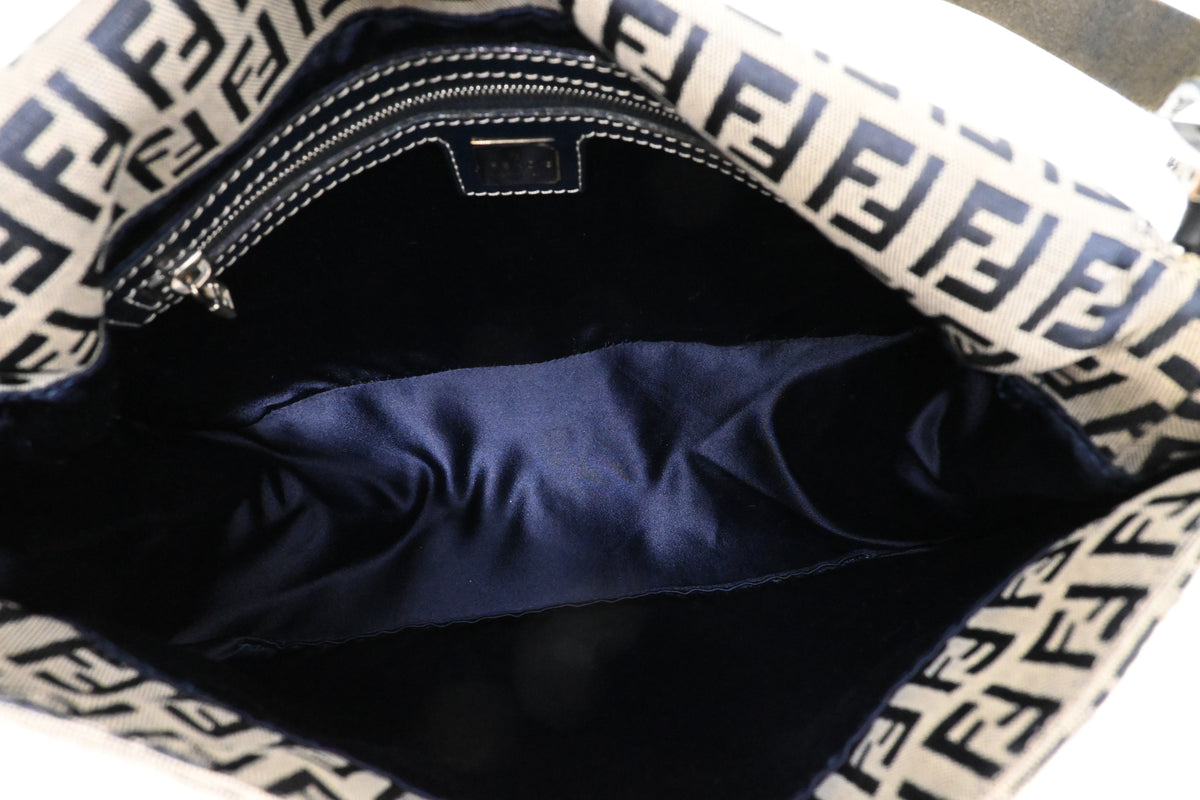 Fendi Mama Baguette in Blue and Grey Zucchino Canvas