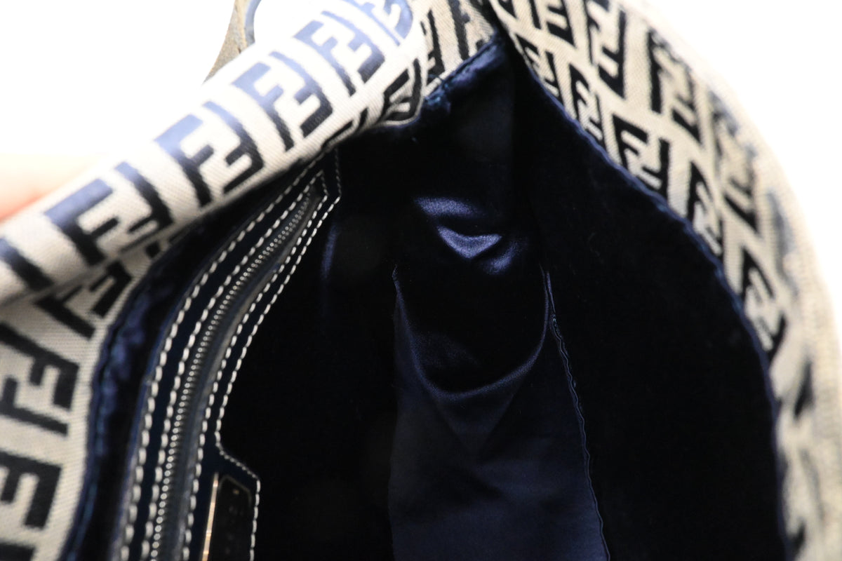 Fendi Mama Baguette in Blue and Grey Zucchino Canvas
