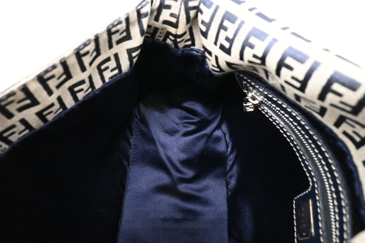 Fendi Mama Baguette in Blue and Grey Zucchino Canvas