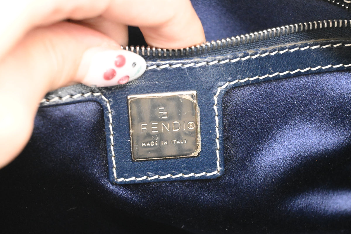 Fendi Mama Baguette in Blue and Grey Zucchino Canvas
