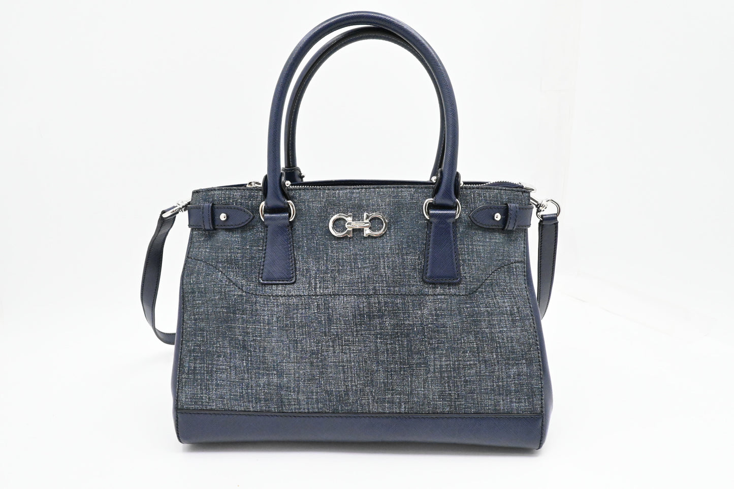 Ferragamo Two Way Bag in Blue Canvas and Leather