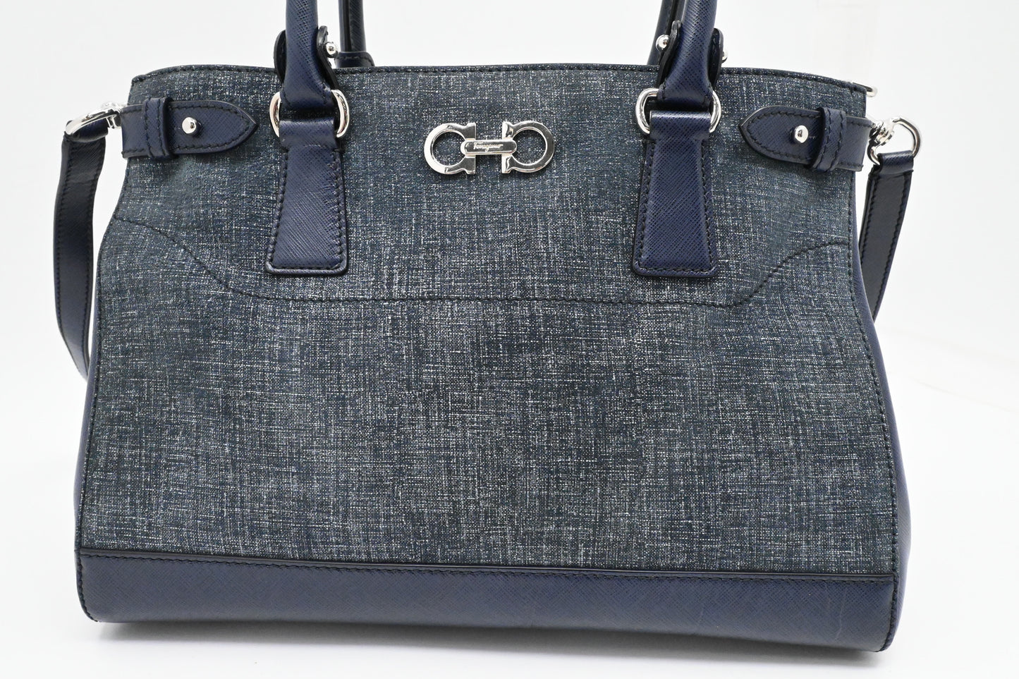 Ferragamo Two Way Bag in Blue Canvas and Leather
