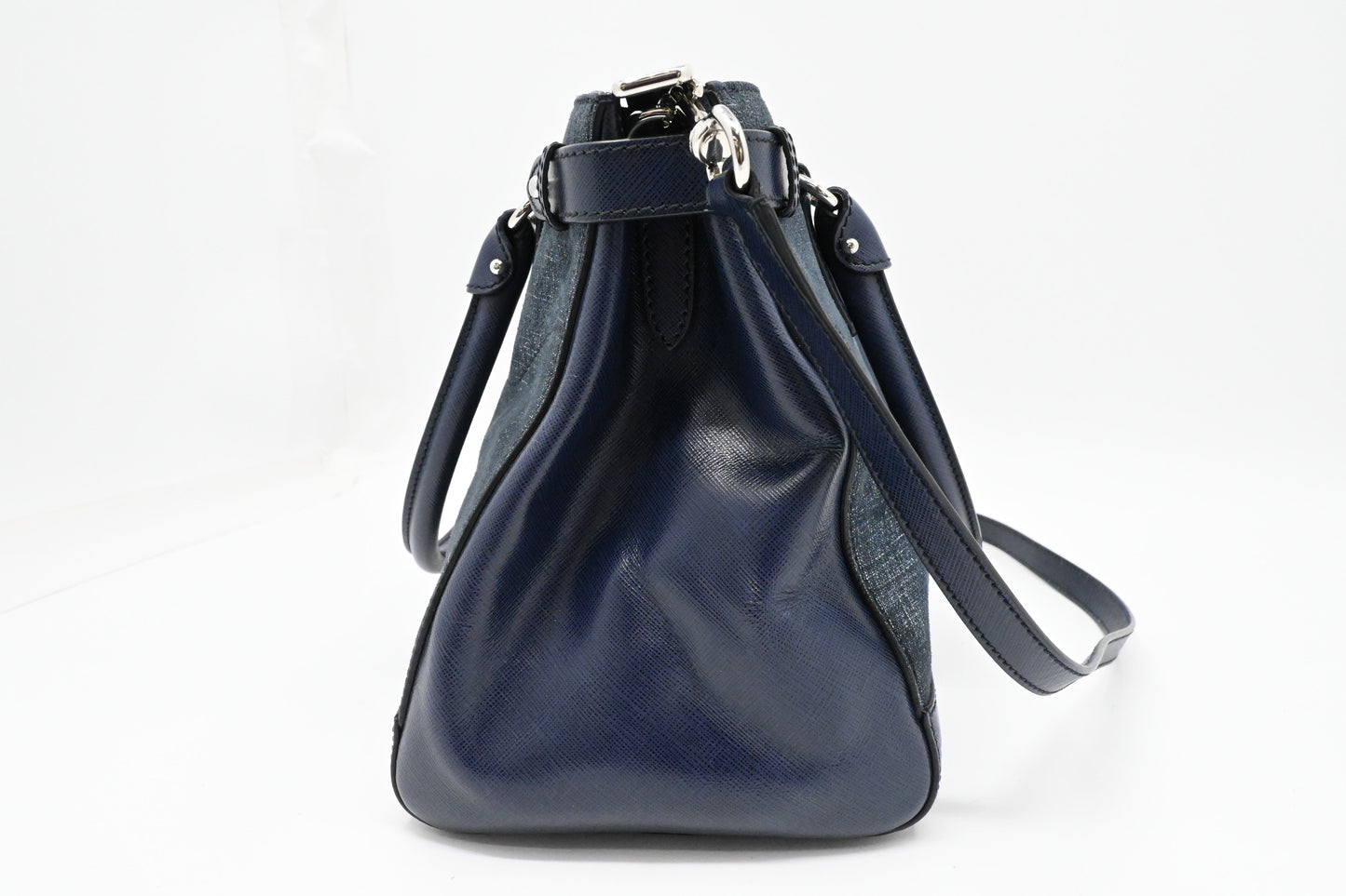 Ferragamo Two Way Bag in Blue Canvas and Leather