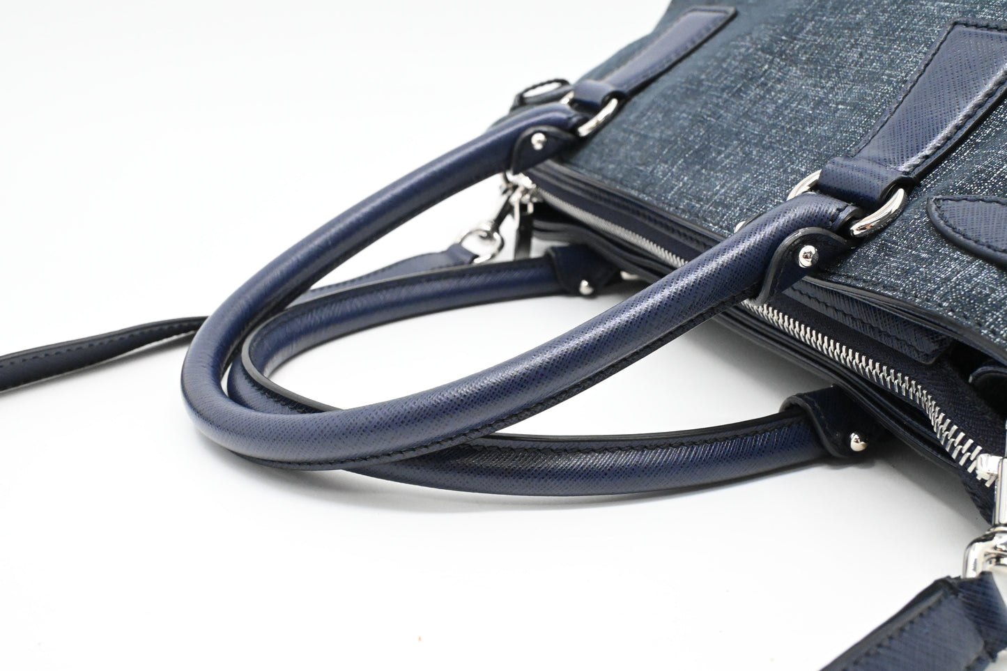 Ferragamo Two Way Bag in Blue Canvas and Leather