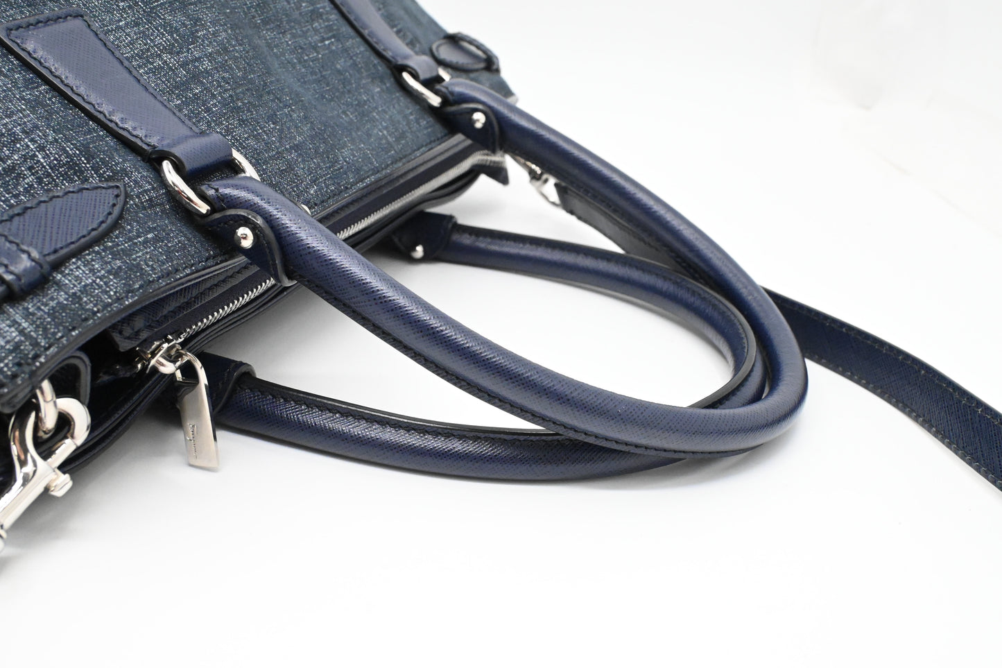 Ferragamo Two Way Bag in Blue Canvas and Leather