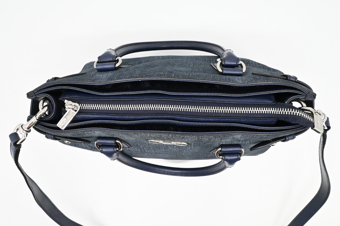 Ferragamo Two Way Bag in Blue Canvas and Leather