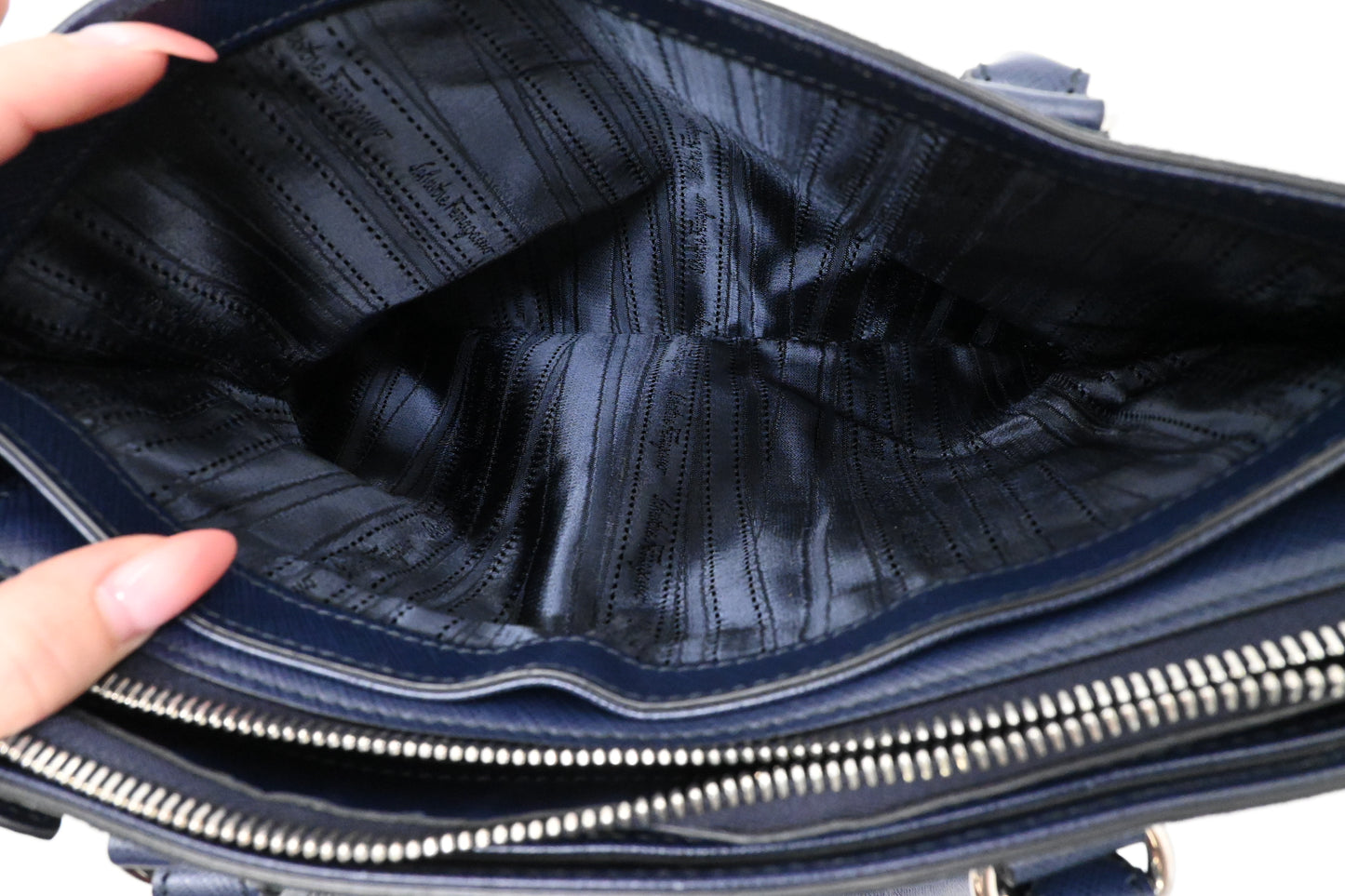 Ferragamo Two Way Bag in Blue Canvas and Leather