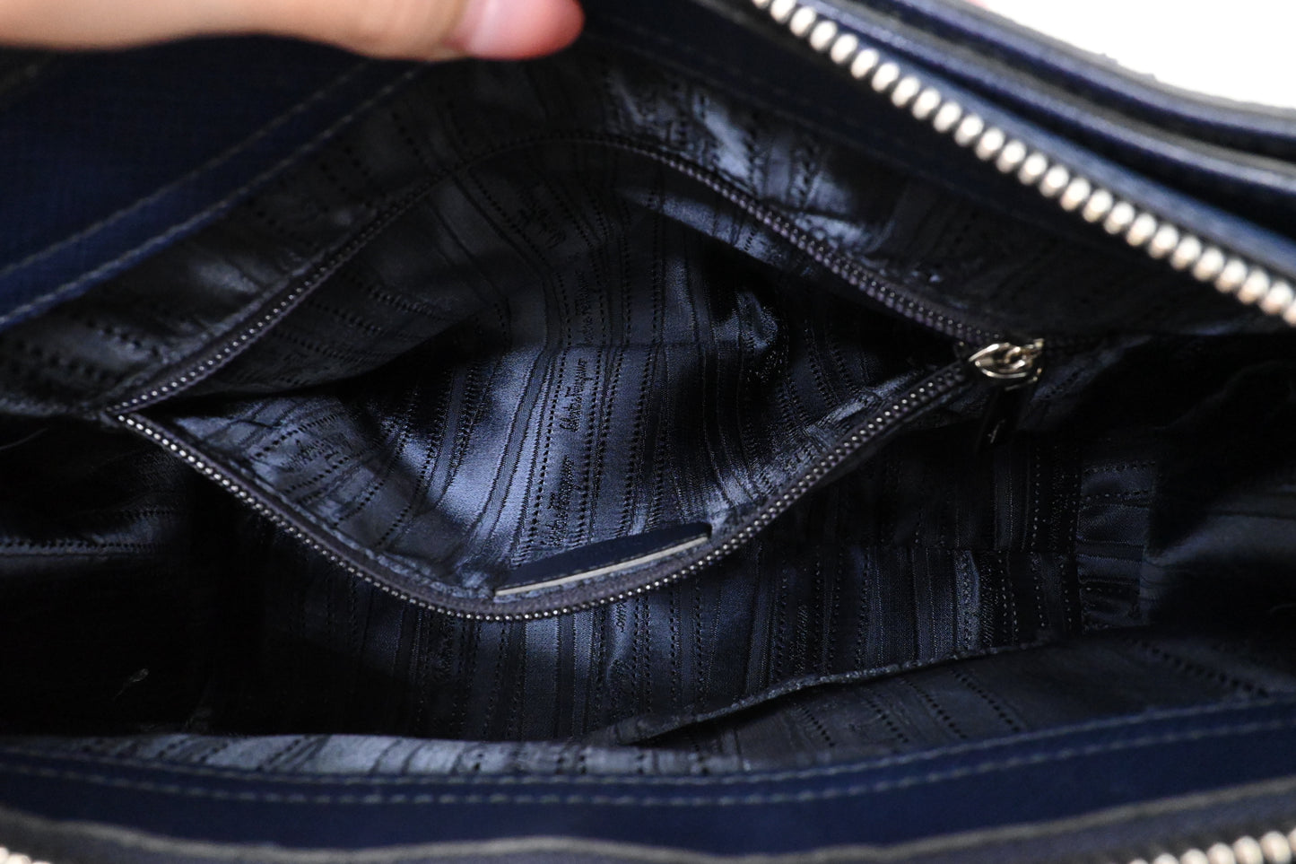 Ferragamo Two Way Bag in Blue Canvas and Leather