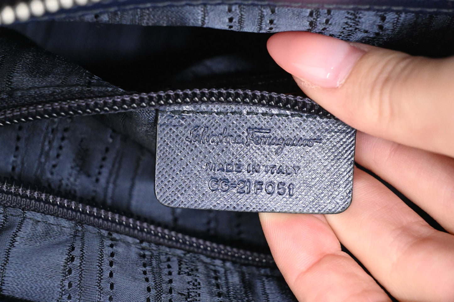 Ferragamo Two Way Bag in Blue Canvas and Leather