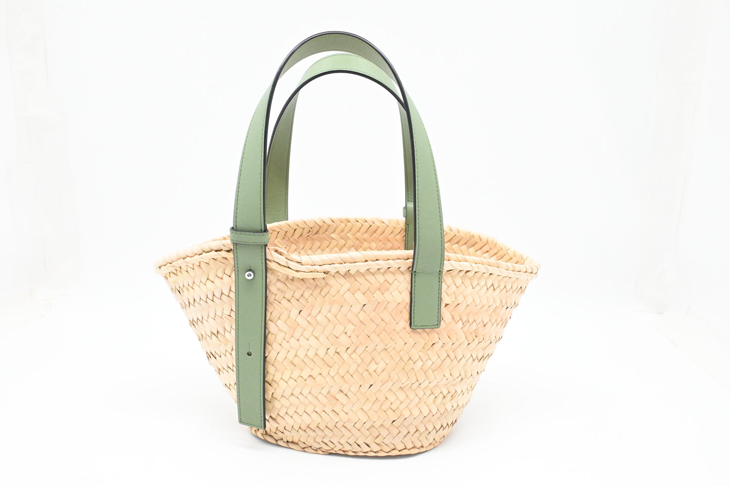 Loewe Basket Bag in Raffia and Green Calfskin