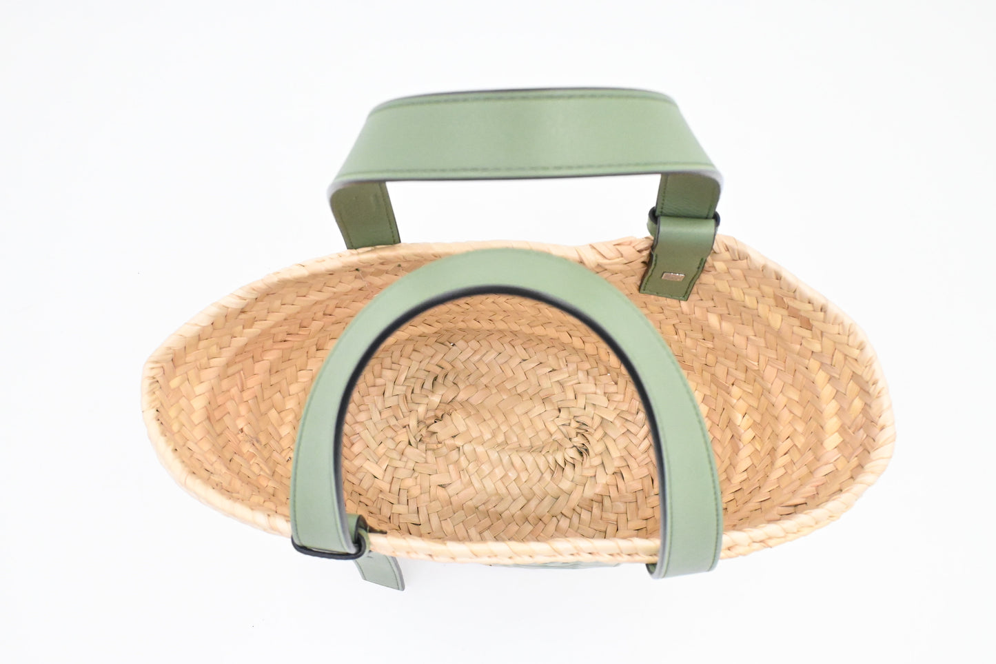 Loewe Basket Bag in Raffia and Green Calfskin