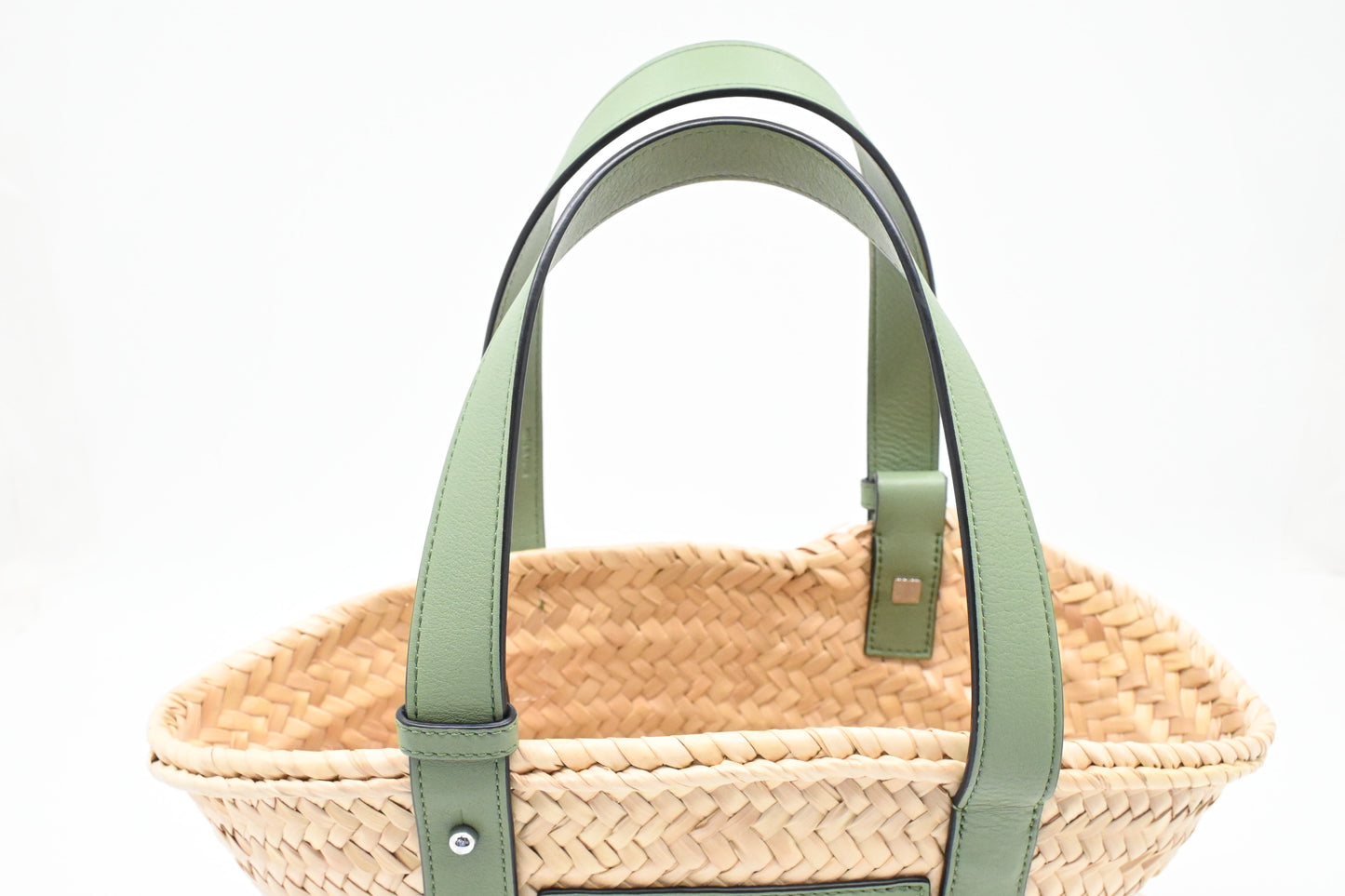 Loewe Basket Bag in Raffia and Green Calfskin