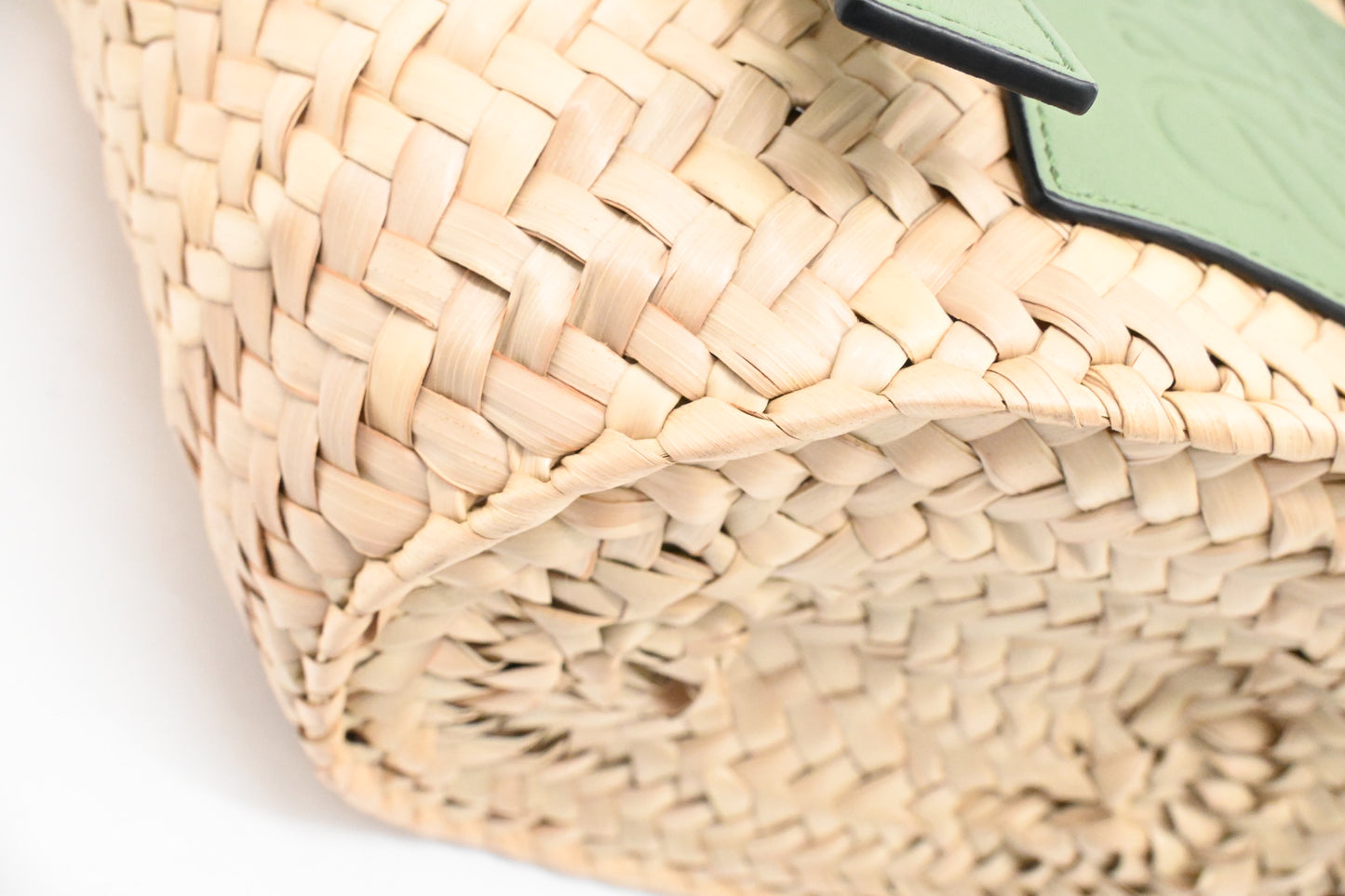 Loewe Basket Bag in Raffia and Green Calfskin