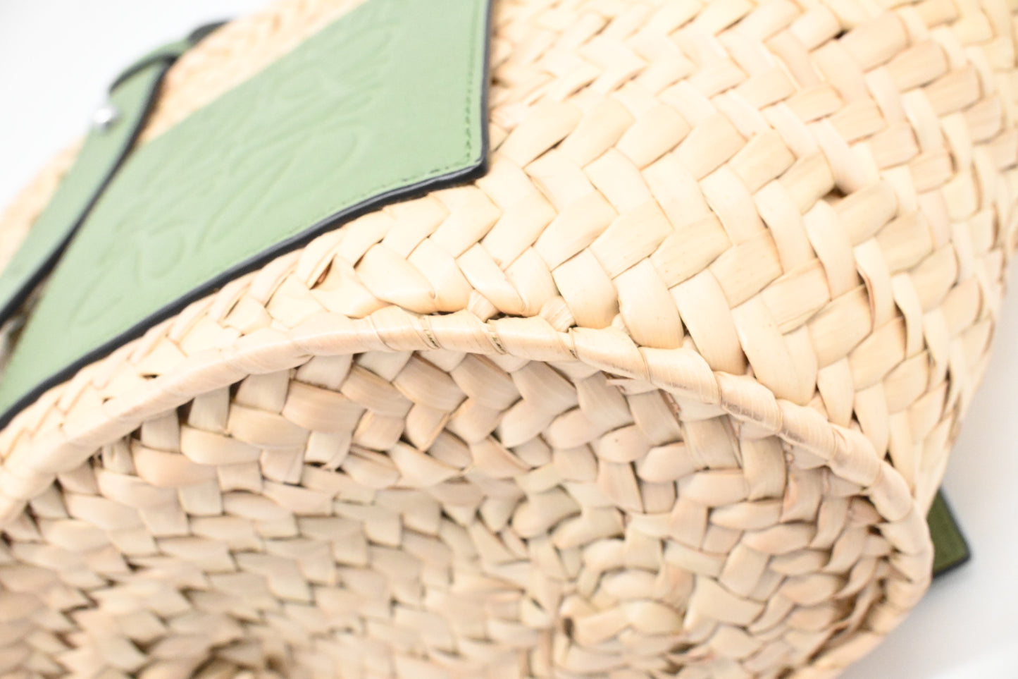 Loewe Basket Bag in Raffia and Green Calfskin