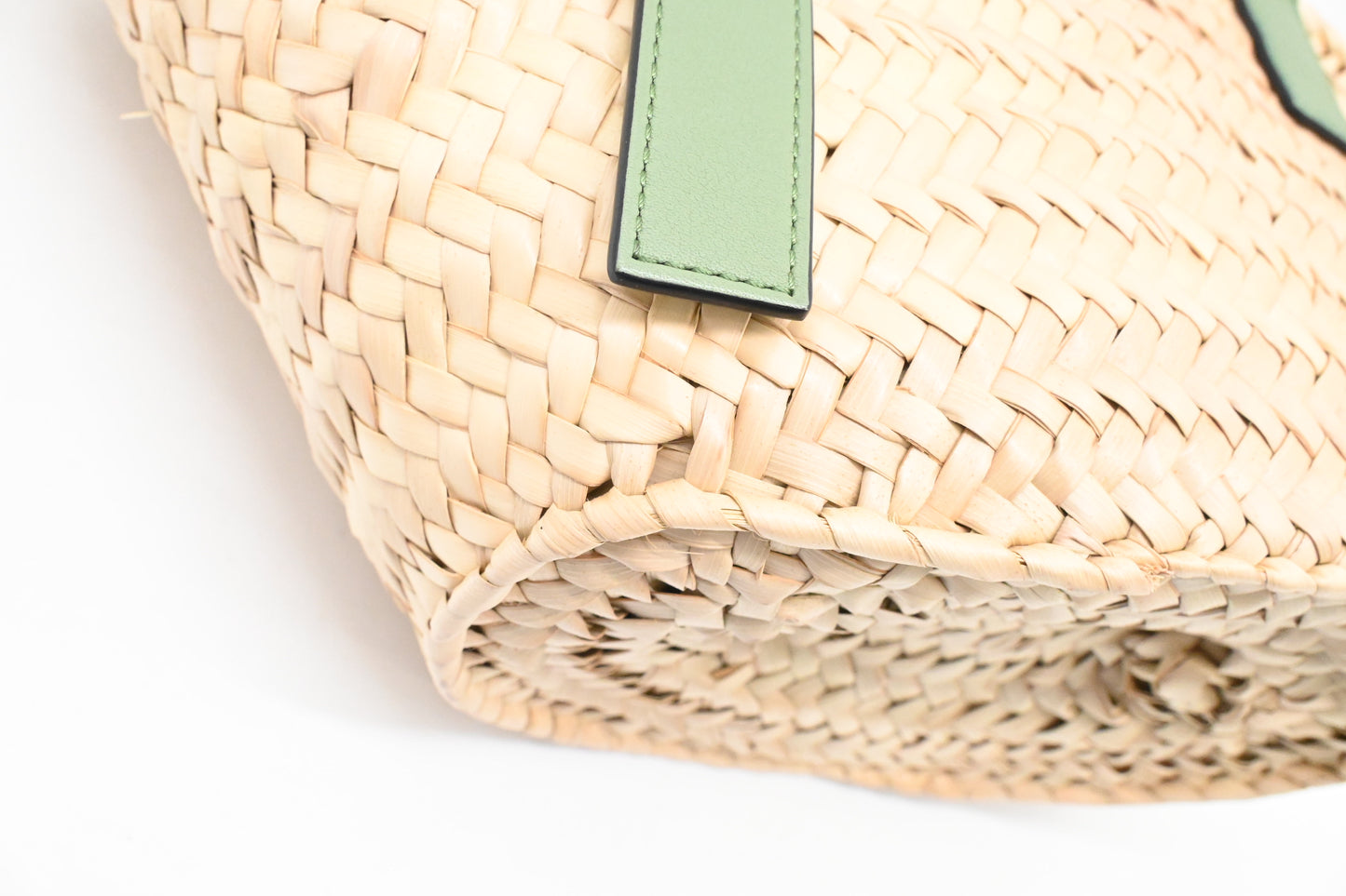 Loewe Basket Bag in Raffia and Green Calfskin
