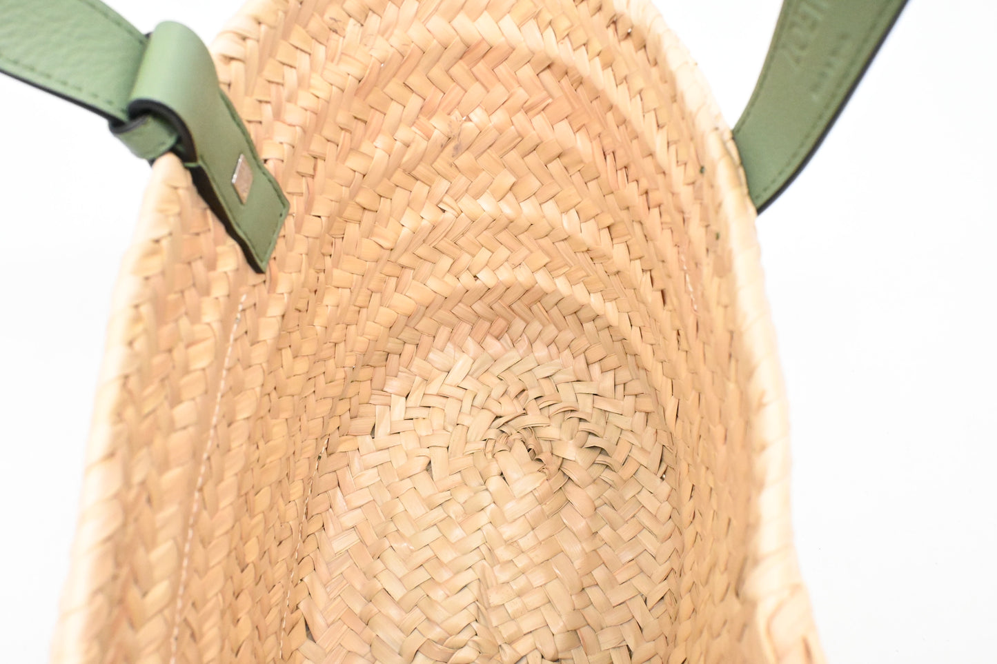 Loewe Basket Bag in Raffia and Green Calfskin