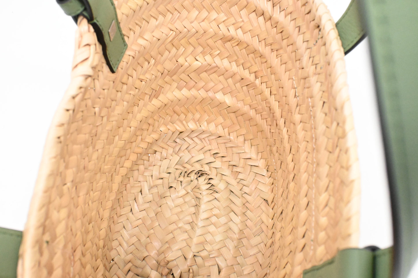 Loewe Basket Bag in Raffia and Green Calfskin