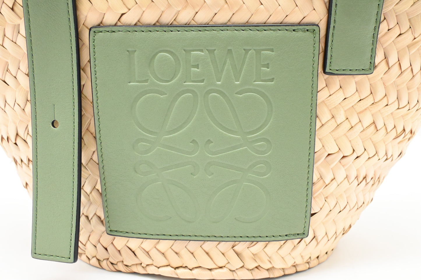Loewe Basket Bag in Raffia and Green Calfskin