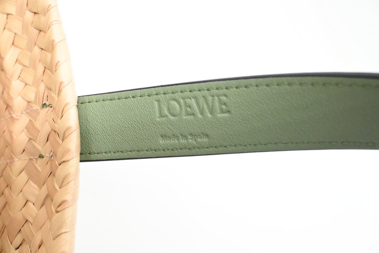 Loewe Basket Bag in Raffia and Green Calfskin