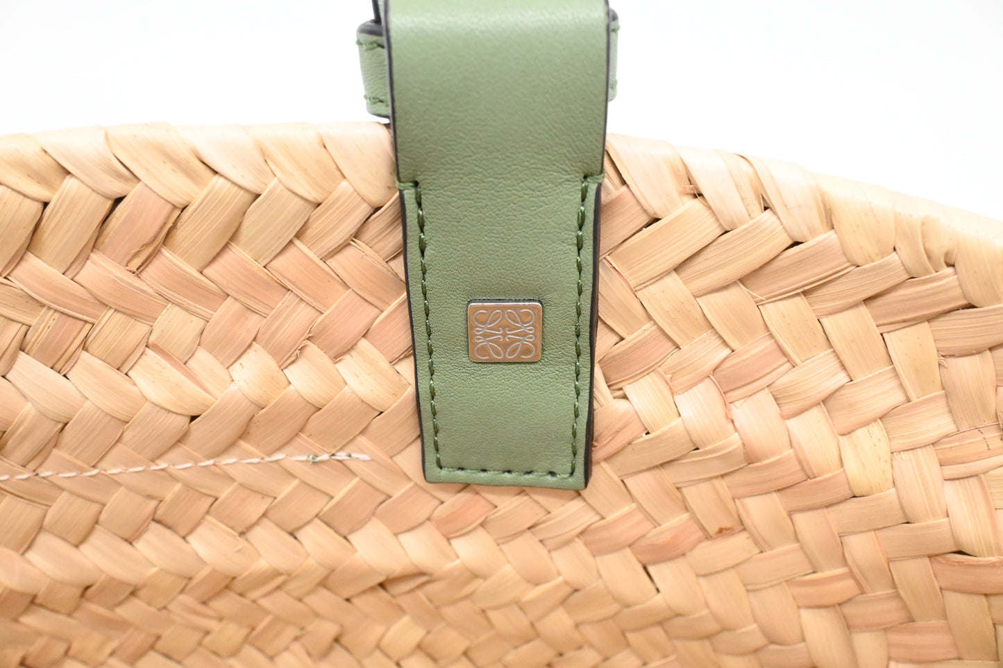 Loewe Basket Bag in Raffia and Green Calfskin