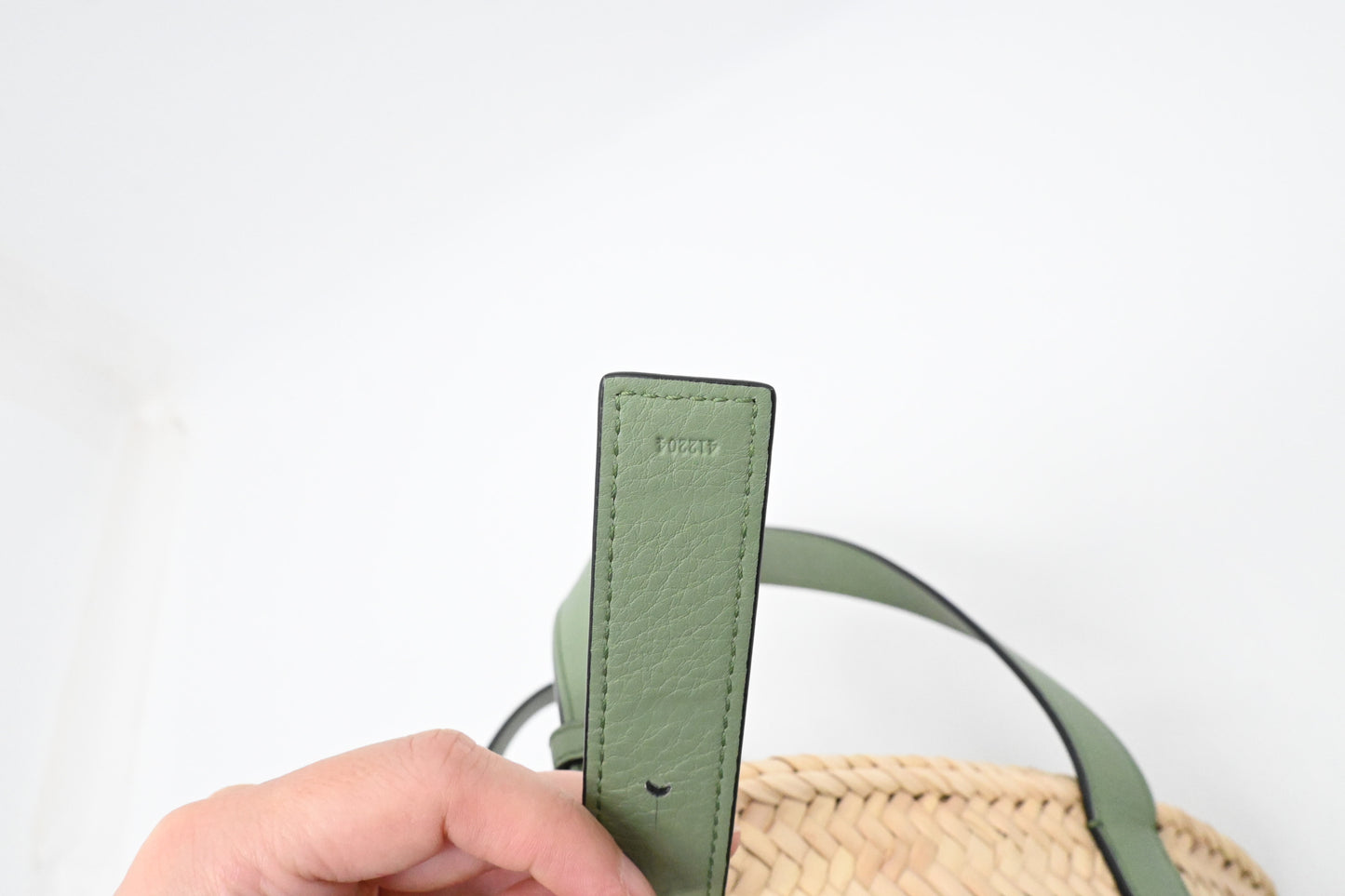 Loewe Basket Bag in Raffia and Green Calfskin