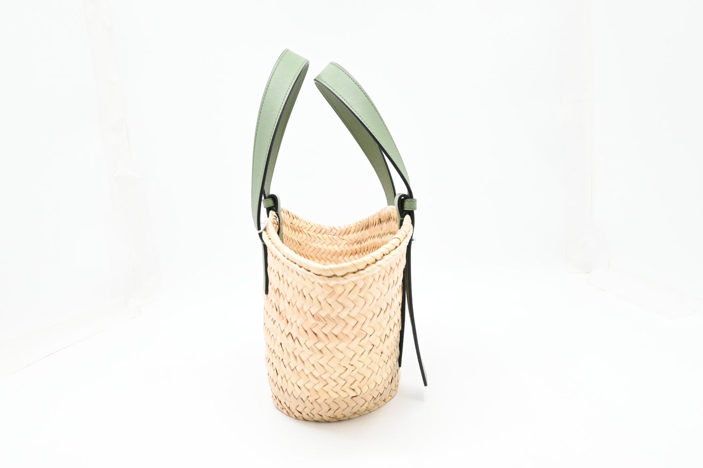 Loewe Basket Bag in Raffia and Green Calfskin