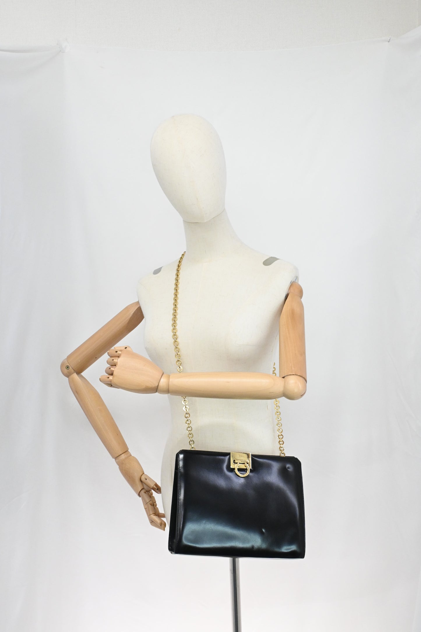 Ferragamo Chain Crossbody Bag in Black Leather