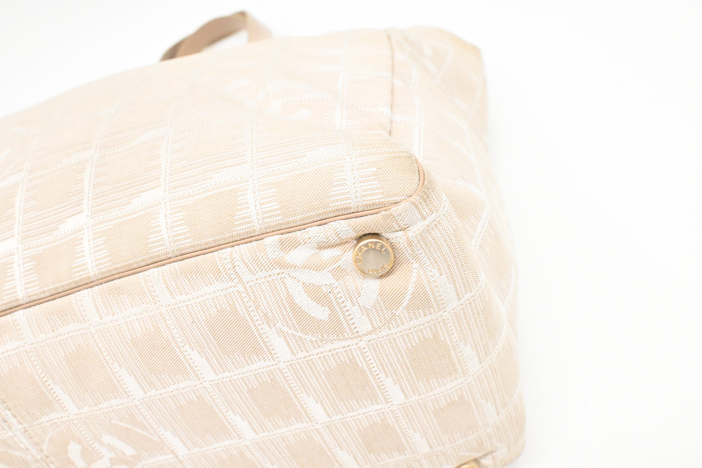 Chanel New Travel Line Tote Bag in Beige Canvas