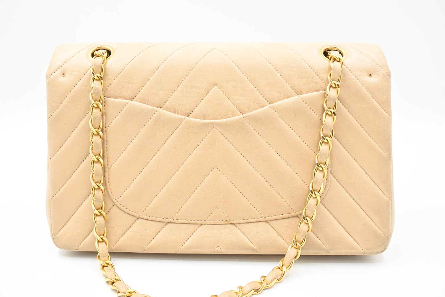 Chanel Medium Double Flap in Beige Chevron Leather