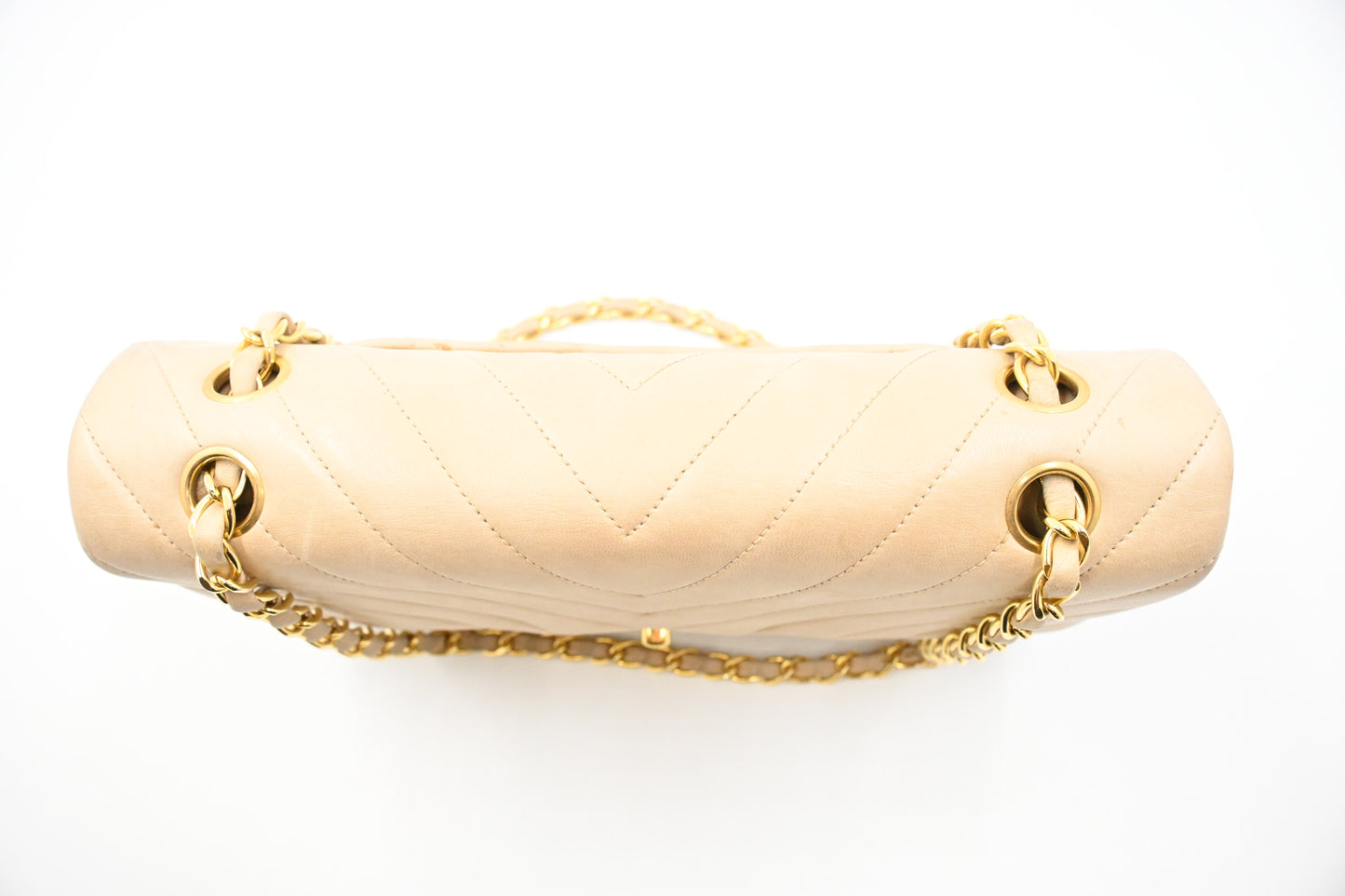 Chanel Medium Double Flap in Beige Chevron Leather