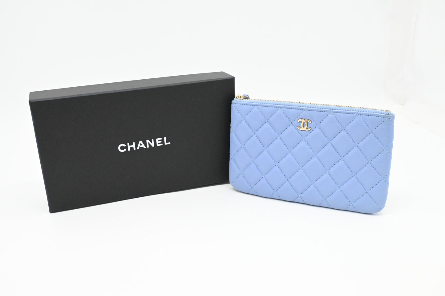 Chanel Pouch in Light Blue Matelassé Leather
