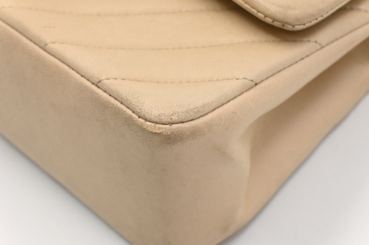 Chanel Medium Double Flap in Beige Chevron Leather