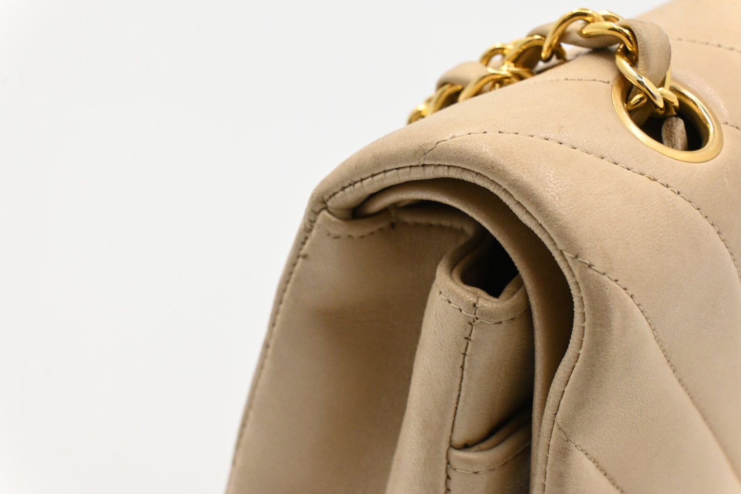 Chanel Medium Double Flap in Beige Chevron Leather