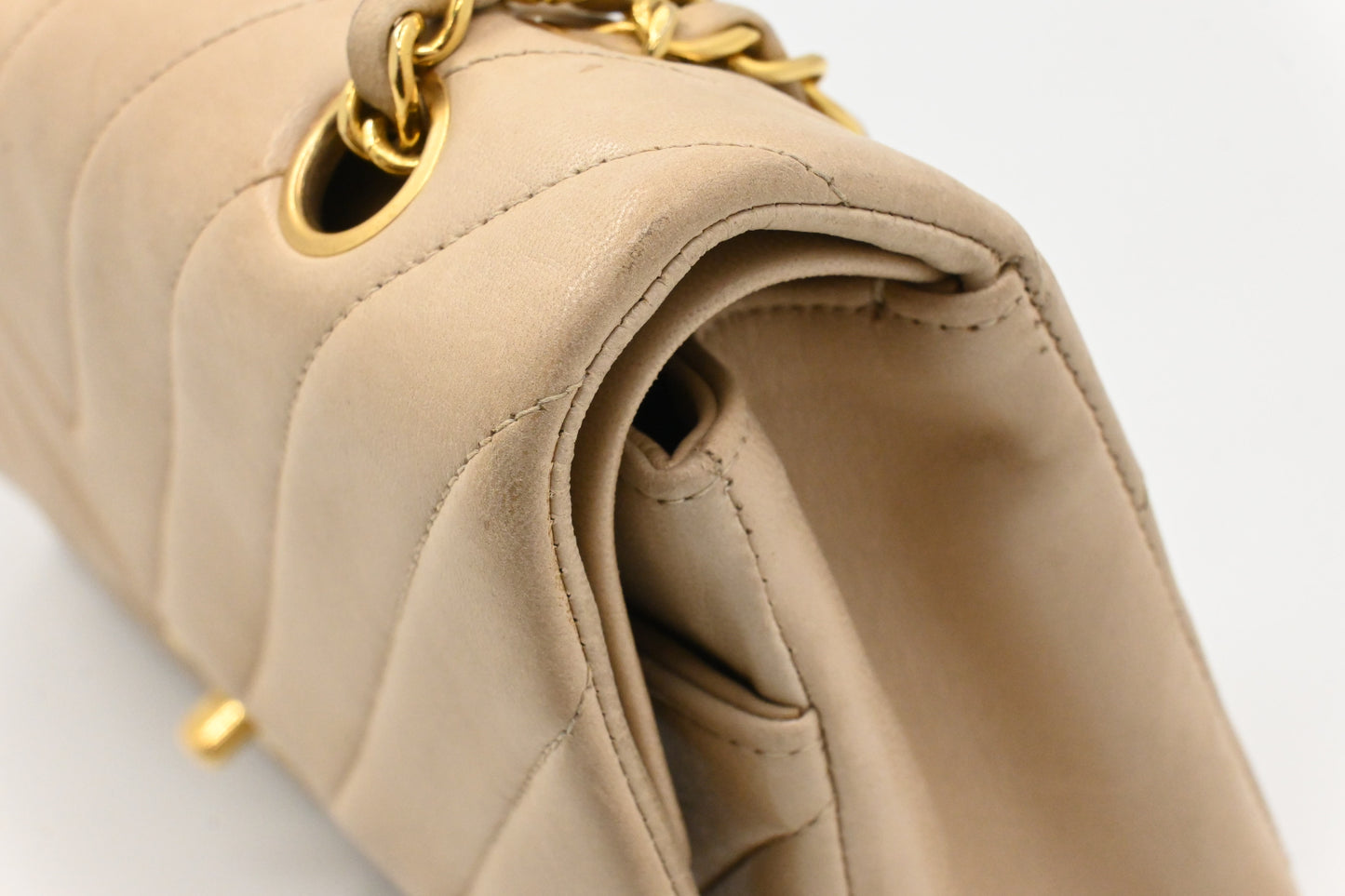Chanel Medium Double Flap in Beige Chevron Leather