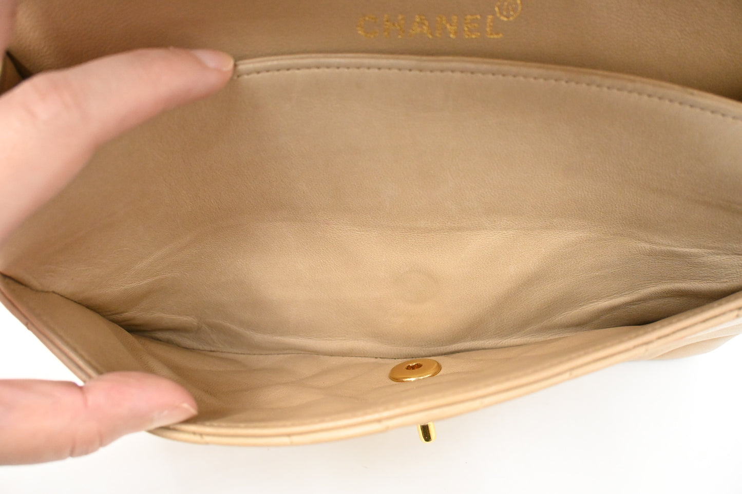 Chanel Medium Double Flap in Beige Chevron Leather