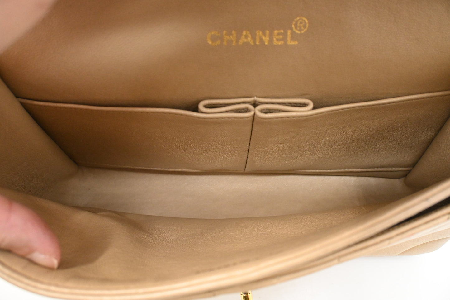 Chanel Medium Double Flap in Beige Chevron Leather