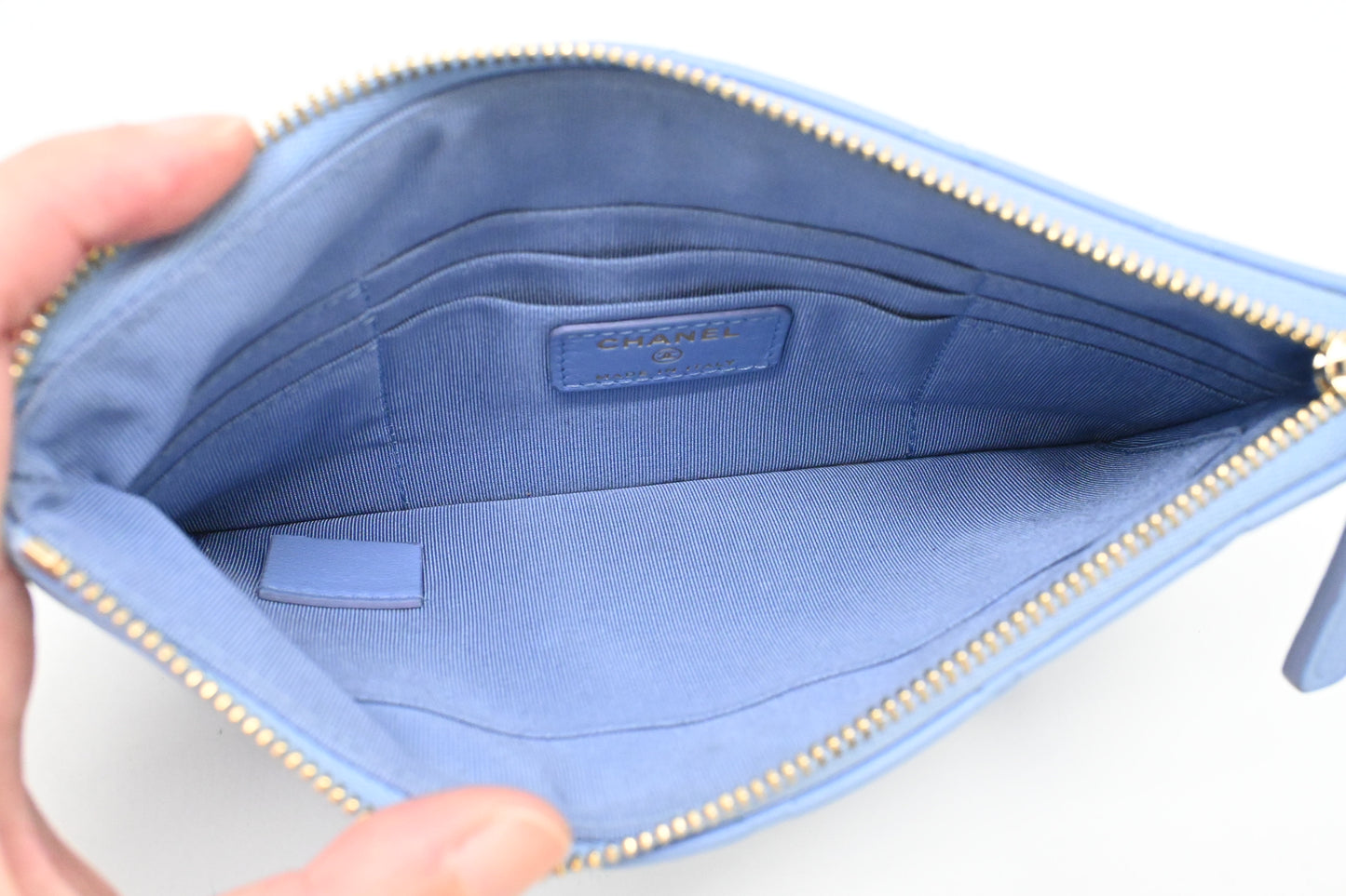 Chanel Pouch in Light Blue Matelassé Leather