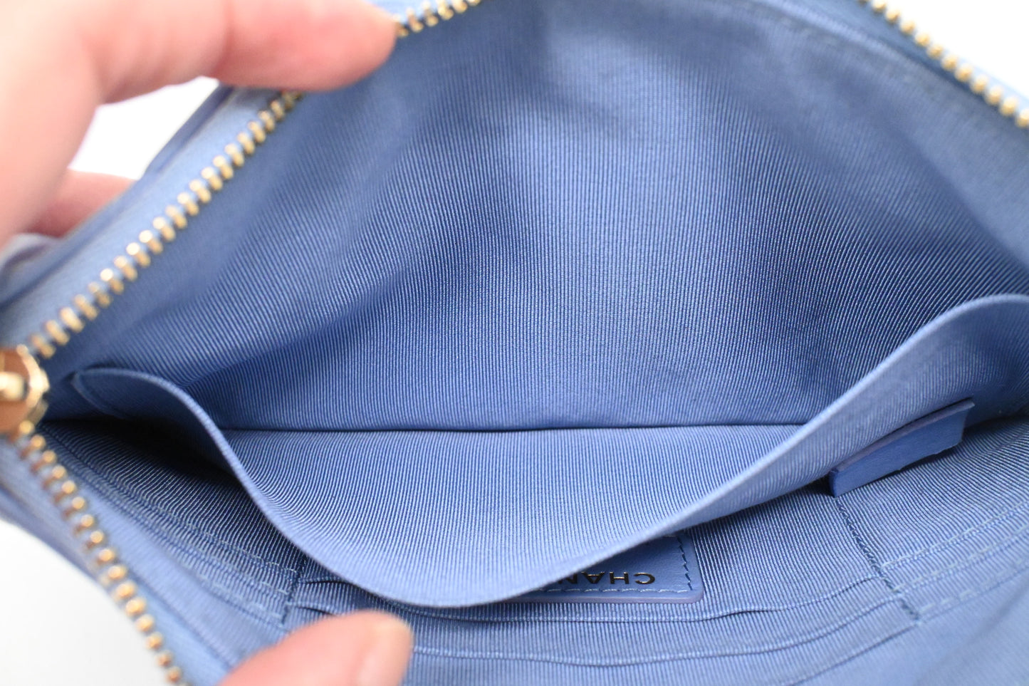 Chanel Pouch in Light Blue Matelassé Leather